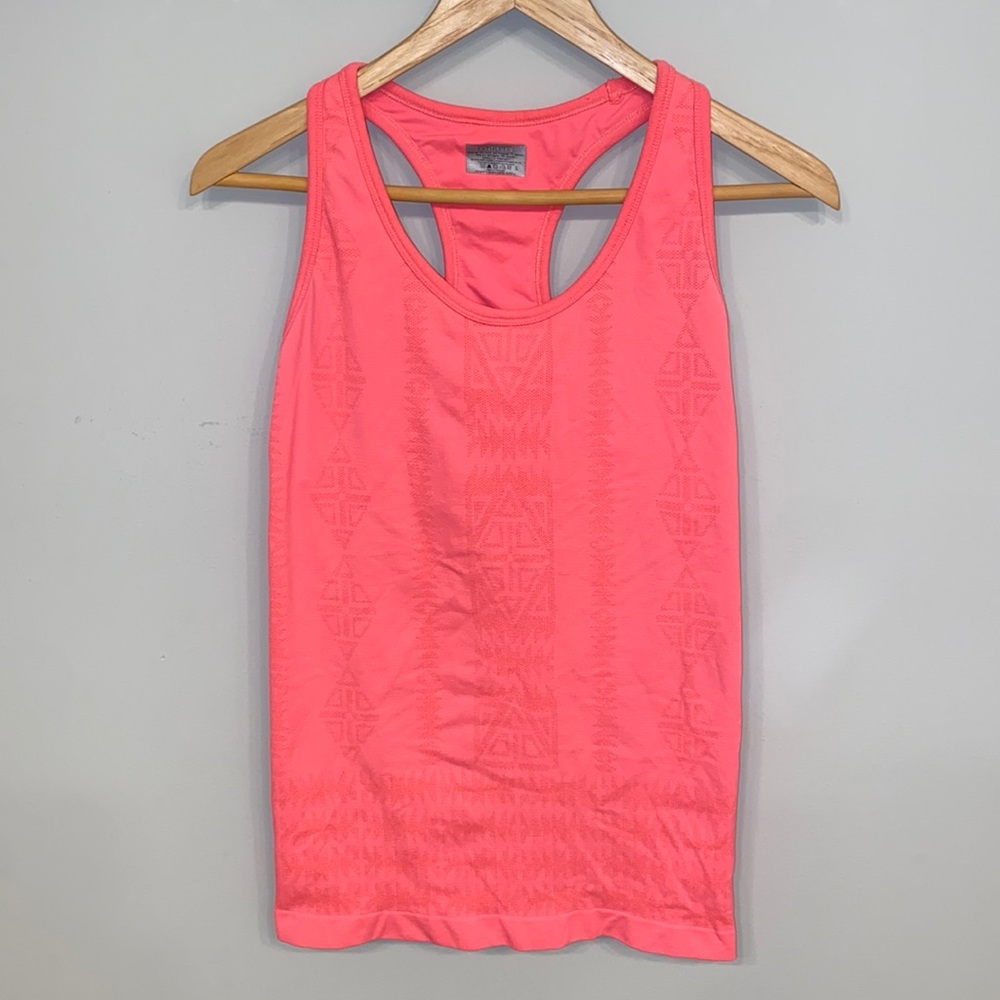 Athleta soft workout tank with built in bra, bright coral great condition Large